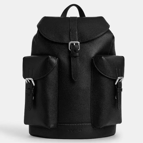 Coach Warner Bold Black Pebbled Leather Backpack CW210 Travel Trip Vacation New
